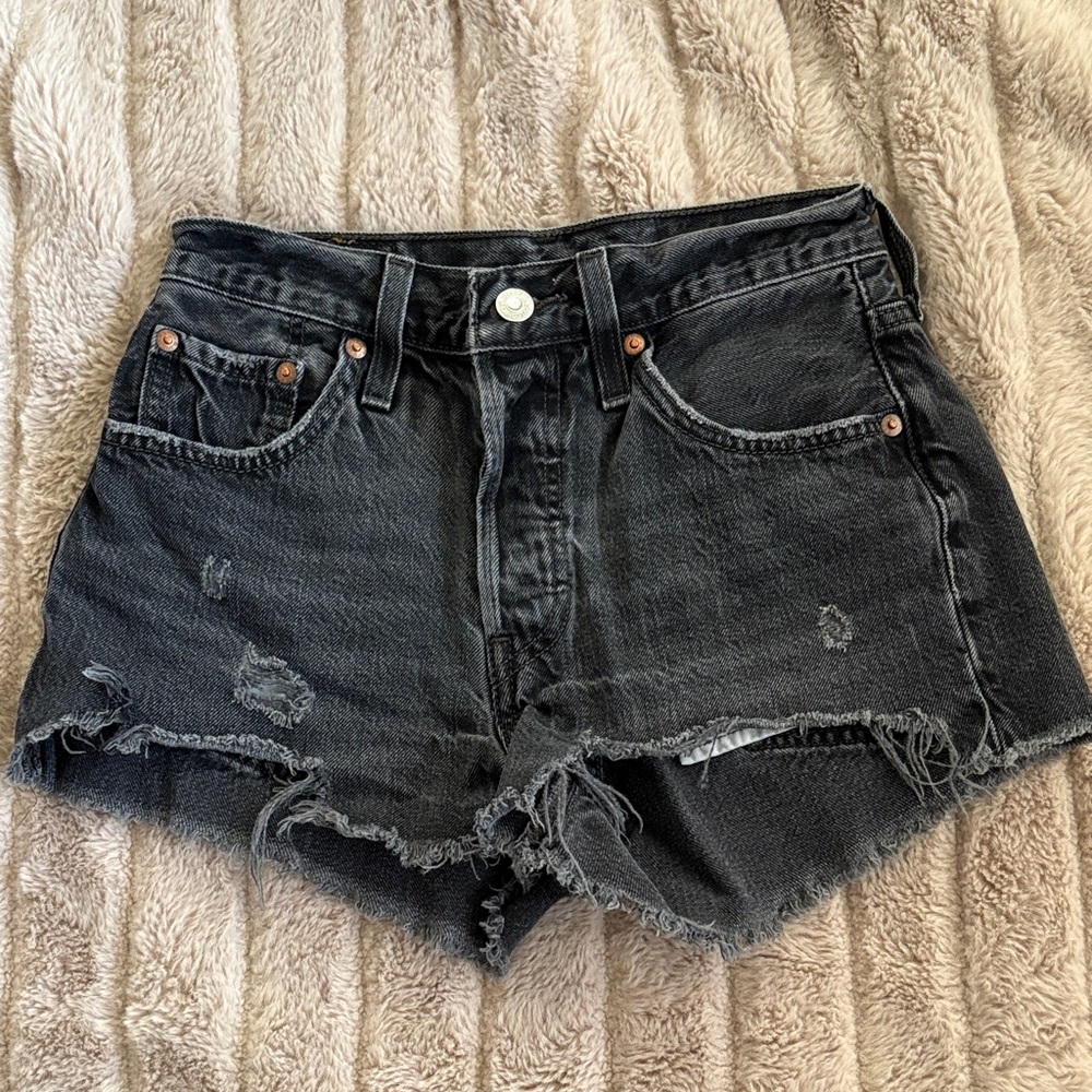 Levi's 501 Black Distressed Jean Shorts